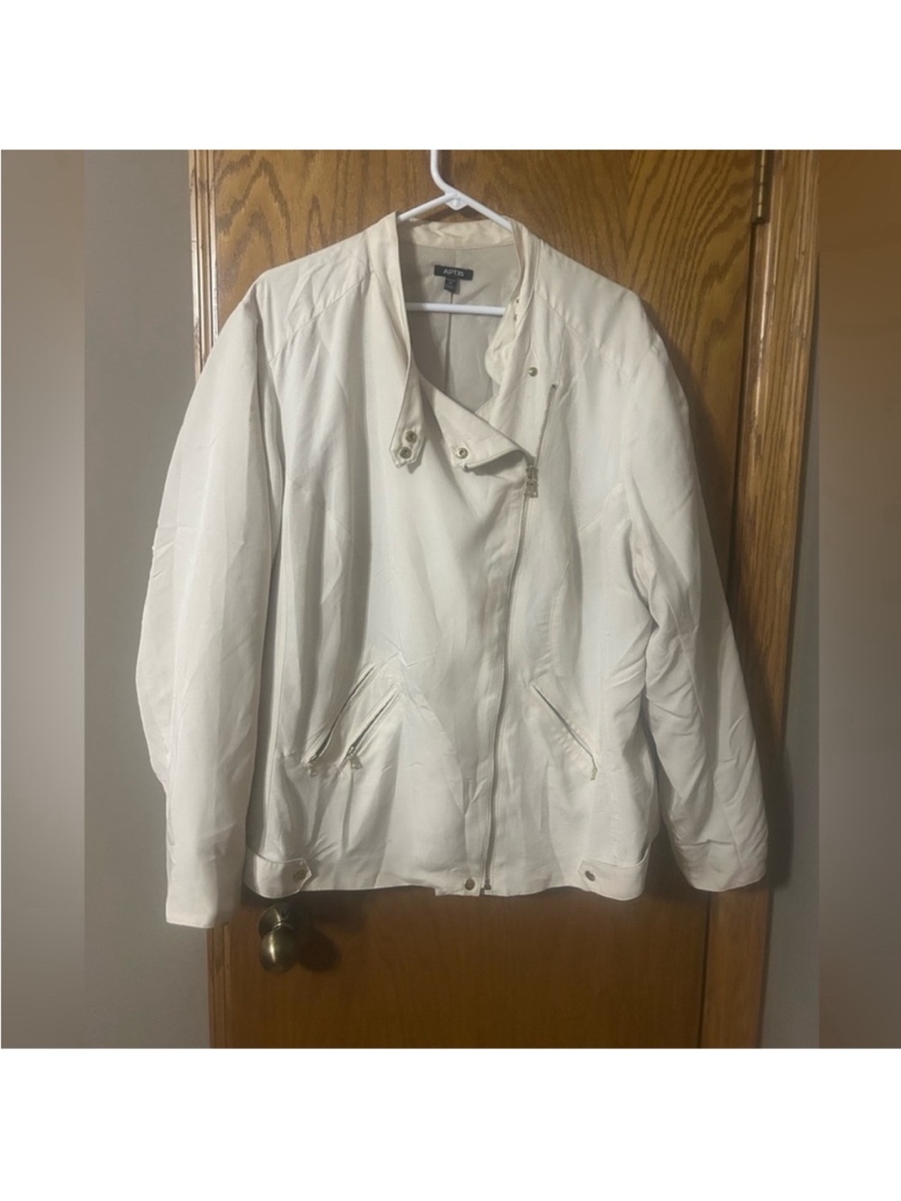 Apt 9 ivory lightweight zip up moto motor jacket zipper accent bomber 3X